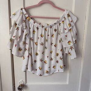 Soprano White Lemon Floral Off-Shoulder Blouse Size M
